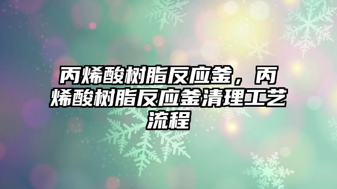 丙烯酸樹(shù)脂反應釜，丙烯酸樹(shù)脂反應釜清理工藝流程