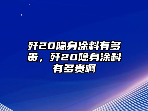 殲20隱身涂料有多貴，殲20隱身涂料有多貴啊